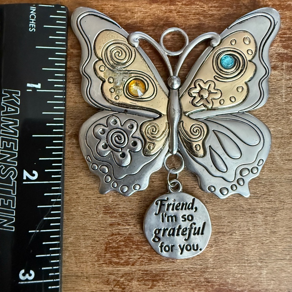 Silver and Gold Butterfly Necklace, purse charm, ornament, friendship charm - Picture 5 of 10